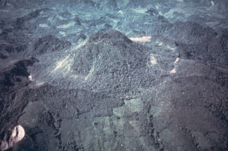 Aerial view of the El Chichón volcanic landscape