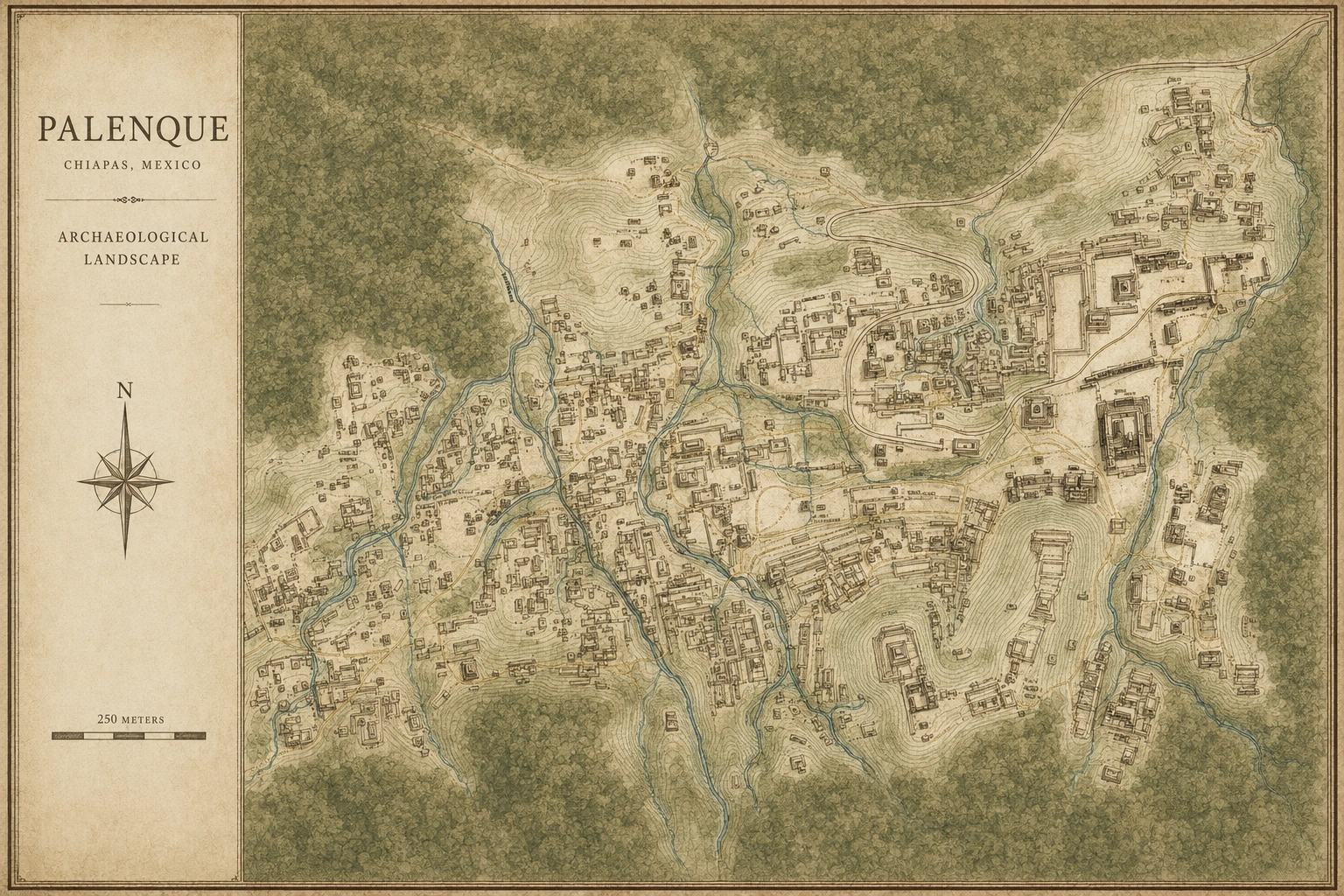 Archaeological landscape of Palenque after rediscovery