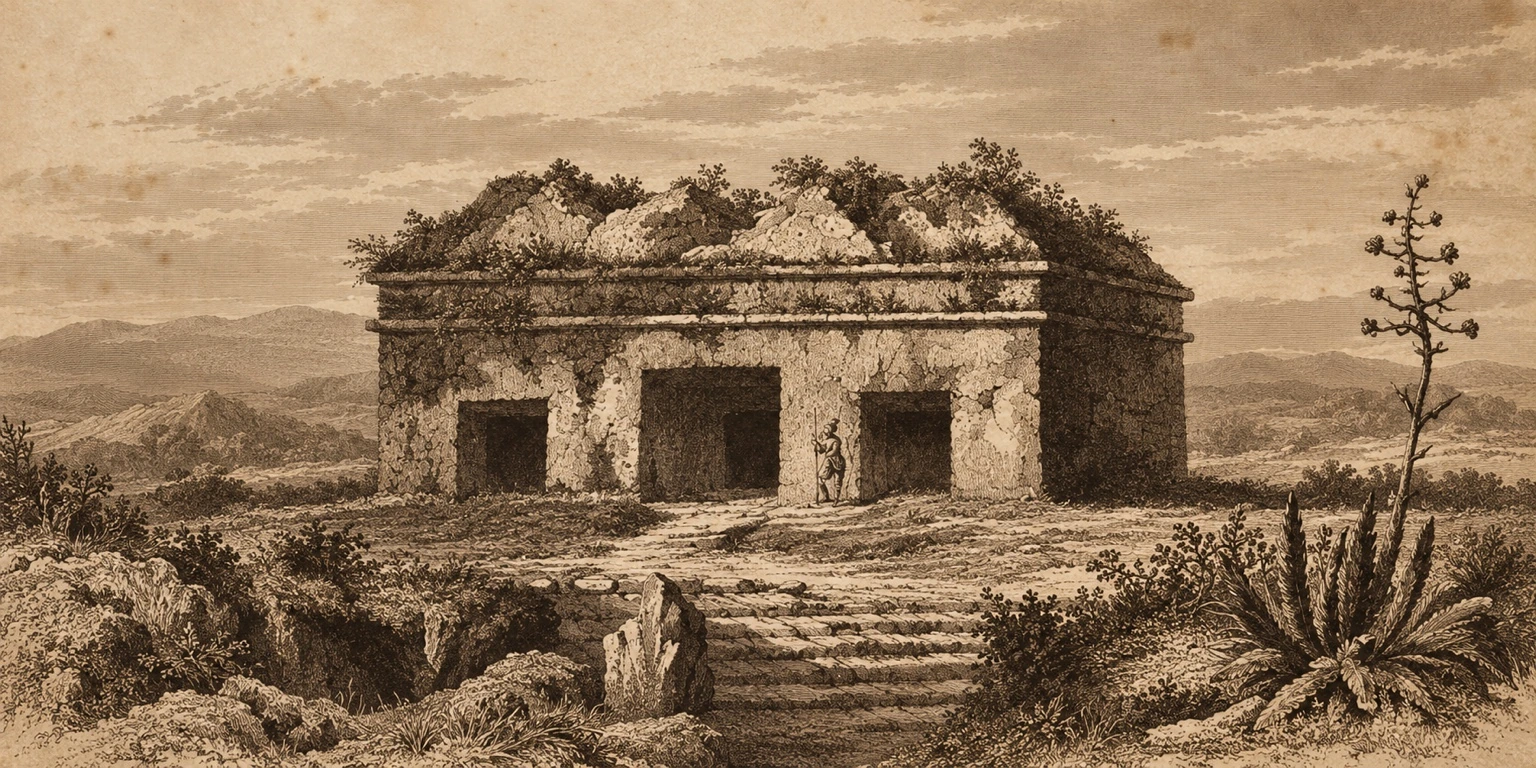 Dibujo histórico de un templo