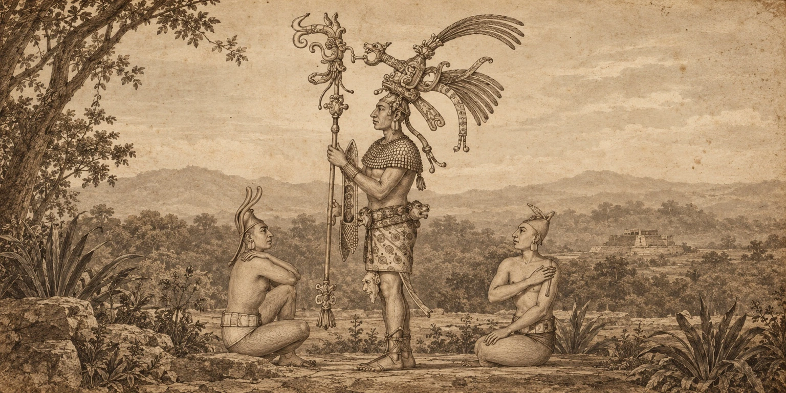 Gobernante maya con figuras acompañantes