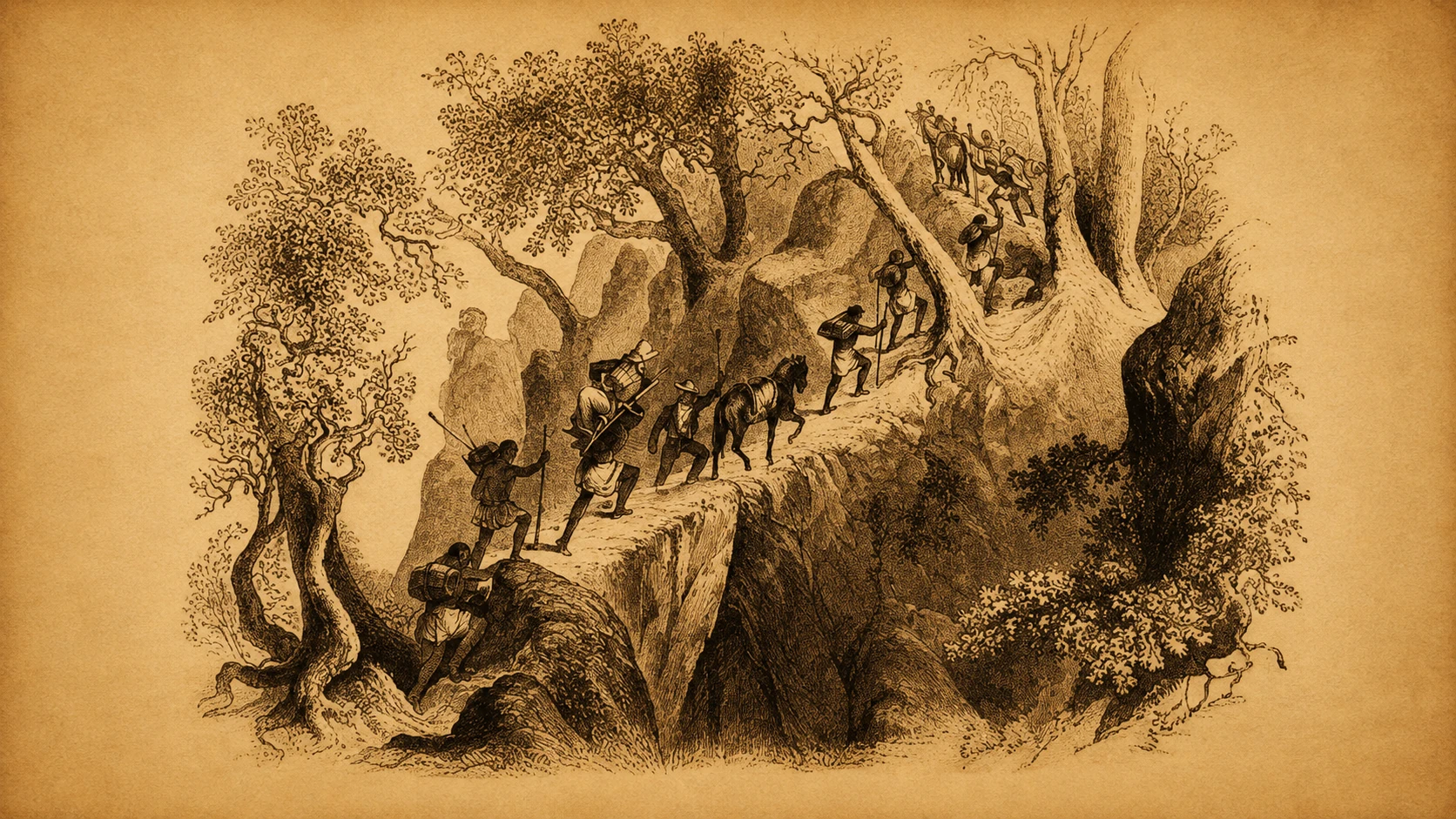 Beschwerliche Reise nach Palenque, Zeichnung von Catherwood